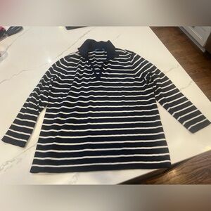 J. McLaughlin Navy and White Striped Collared Top / Light Sweater - Size Large
